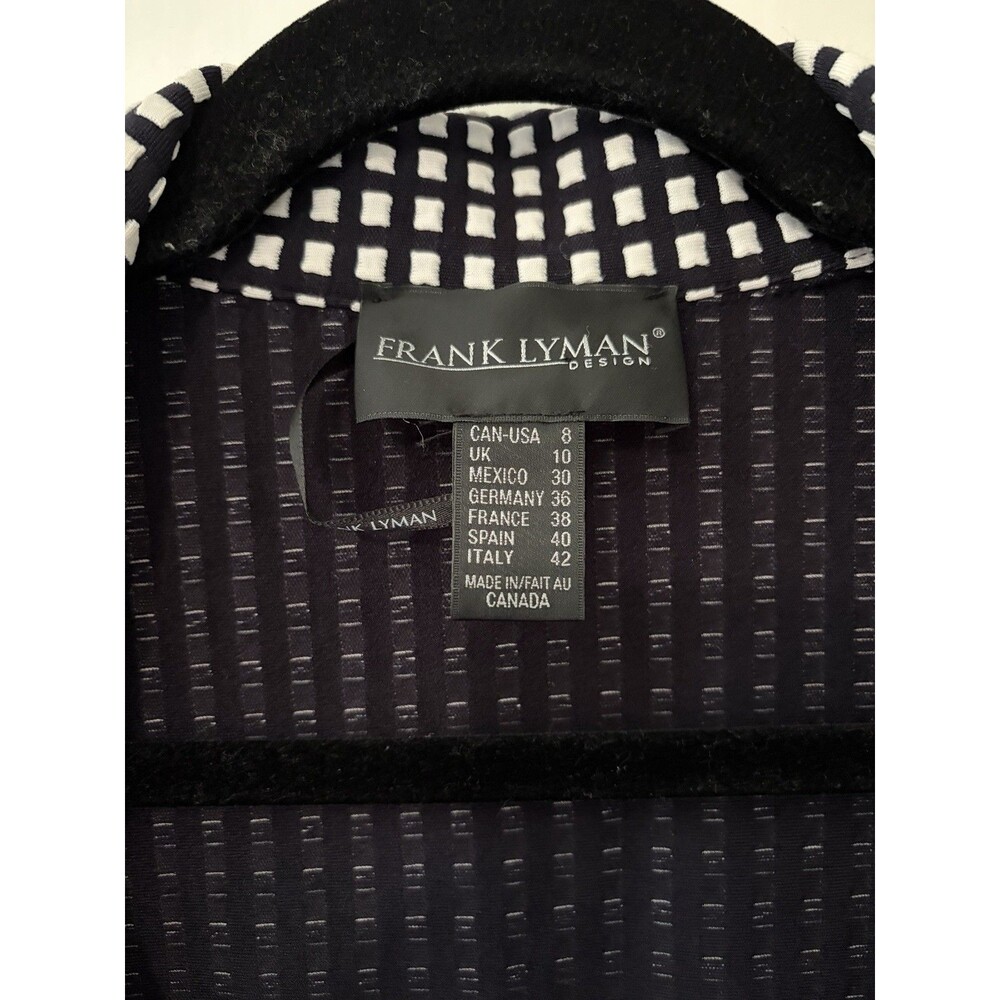 Frank Lyman Longline Vest Womens 8 M Black White Geometric Duster Zip Pockets - Picture 2 of 5
